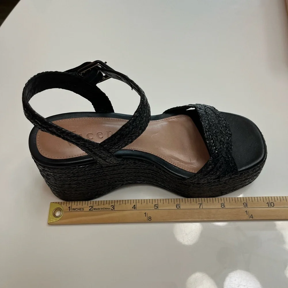 NIB Anthropologie Vicenza Raffia Platform Heels in Black Sz 38 / US 7- 7.5